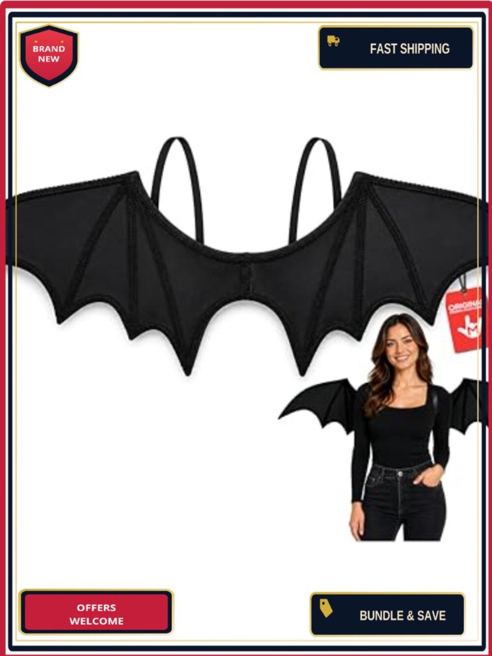 Poseable Bat Wings Costume Accessory Felt Wire Frame One Size